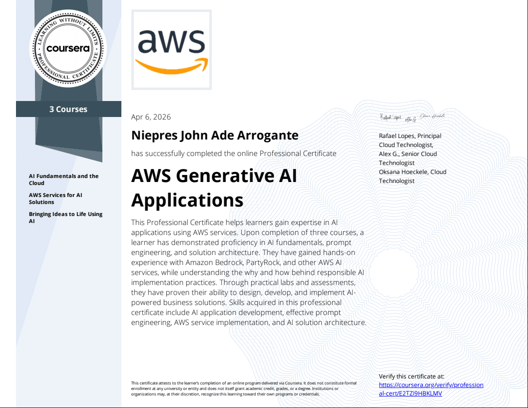 AWS Generative AI Applications certificate